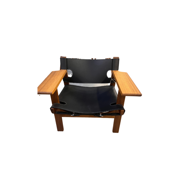 Udstillingsmodel den spanske stol, røget eg olie, sort læder